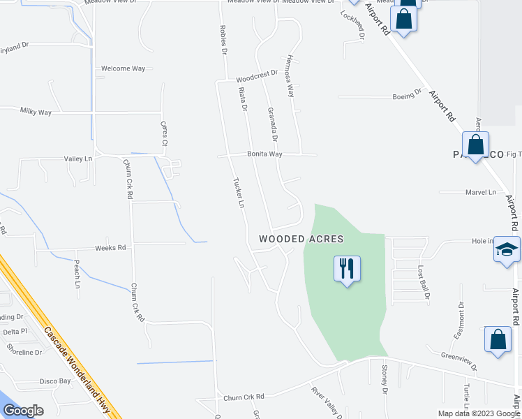 map of restaurants, bars, coffee shops, grocery stores, and more near 6896 Riata Drive in Redding