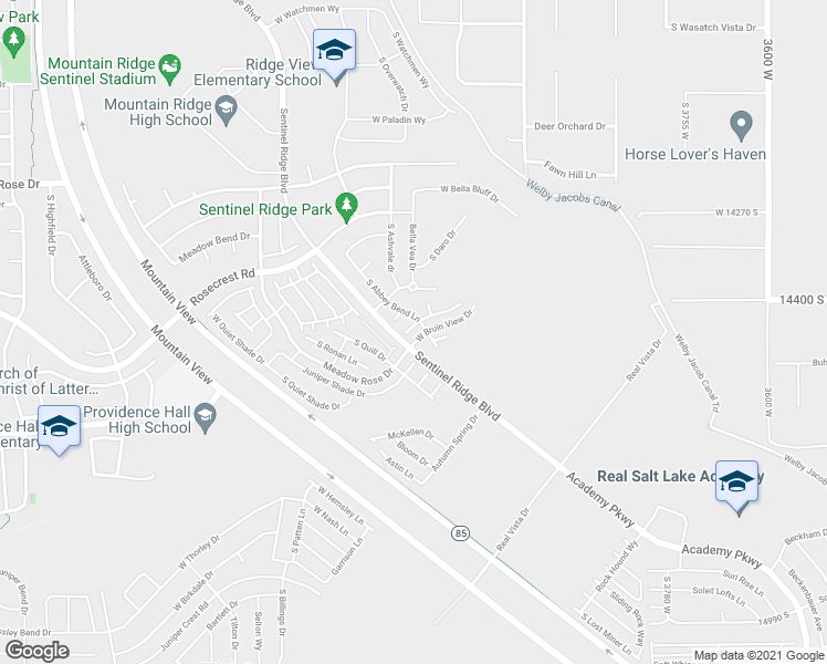 map of restaurants, bars, coffee shops, grocery stores, and more near 4193 West High Gallery Court in Herriman