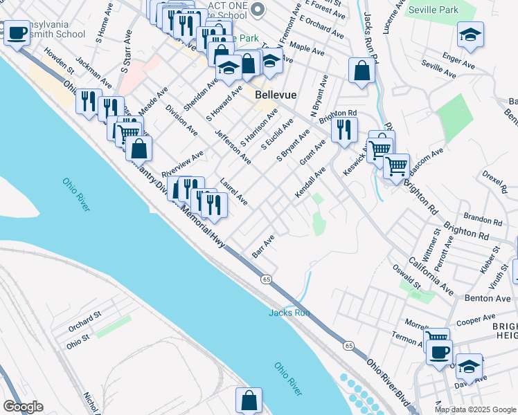map of restaurants, bars, coffee shops, grocery stores, and more near 170 Grant Avenue in Bellevue
