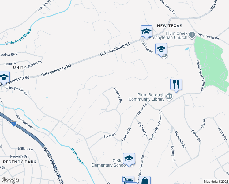 map of restaurants, bars, coffee shops, grocery stores, and more near 410 Roberts Road in Pittsburgh