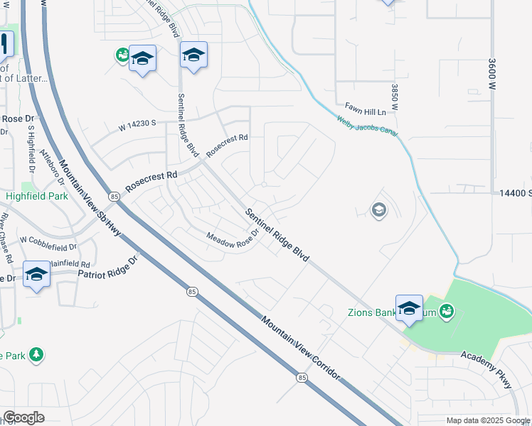 map of restaurants, bars, coffee shops, grocery stores, and more near 14512 South Abbey Bend Lane in Riverton