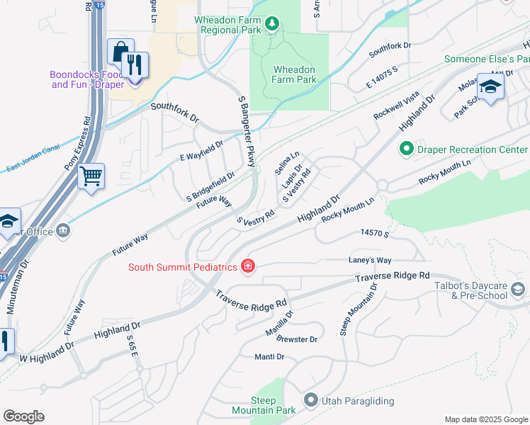 map of restaurants, bars, coffee shops, grocery stores, and more near 14499 Triton Quest Way in Draper
