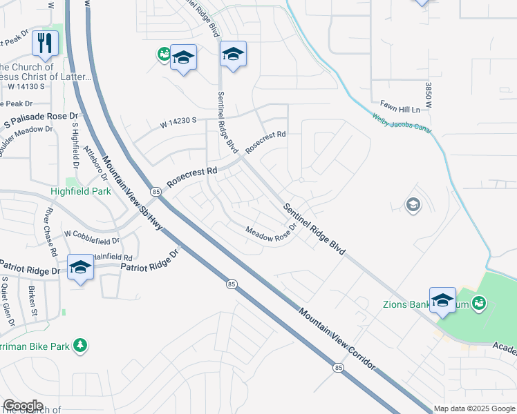 map of restaurants, bars, coffee shops, grocery stores, and more near 14503 South Ronan Lane in Bluffdale