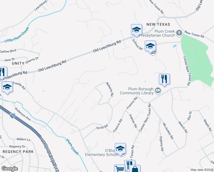 map of restaurants, bars, coffee shops, grocery stores, and more near 410 Roberts Road in Pittsburgh