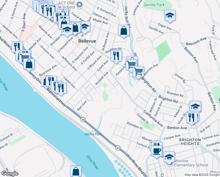 map of restaurants, bars, coffee shops, grocery stores, and more near in Bellevue