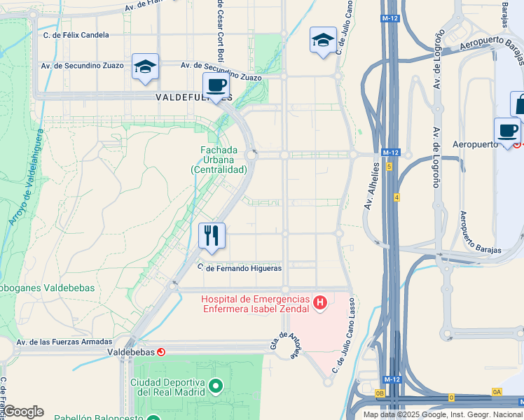 map of restaurants, bars, coffee shops, grocery stores, and more near 28 Calle de Estanislao Pérez Pita in Madrid