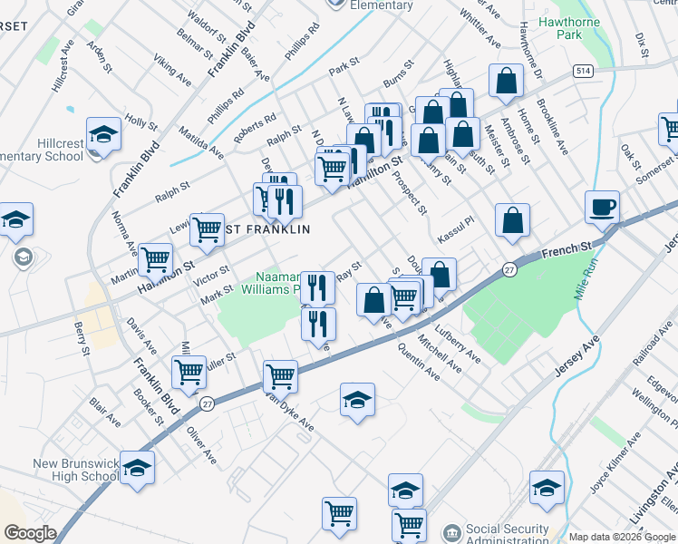 map of restaurants, bars, coffee shops, grocery stores, and more near 19 Wendham Place in Franklin Township