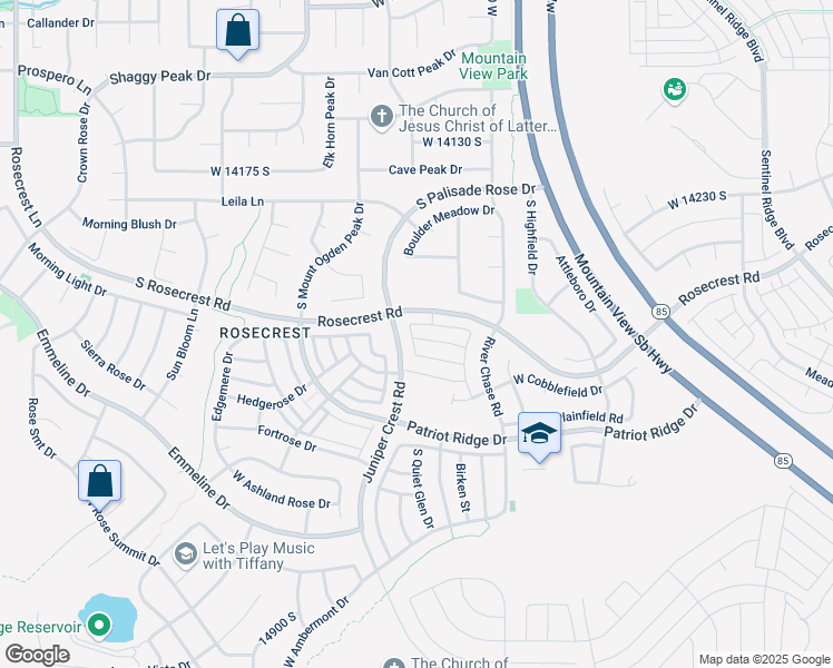 map of restaurants, bars, coffee shops, grocery stores, and more near 14431 West Juniper Crest Road in Herriman