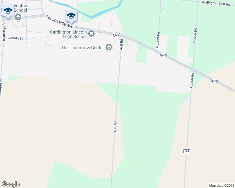 map of restaurants, bars, coffee shops, grocery stores, and more near 3700 County Road 168 in Cardington