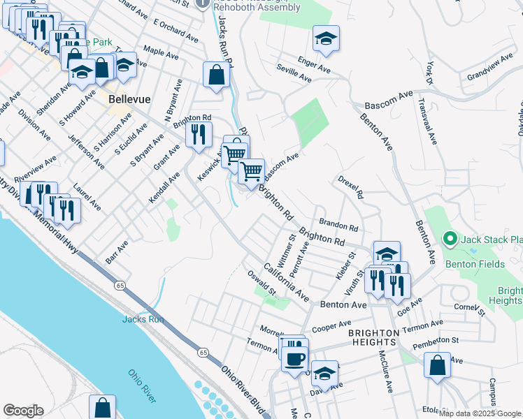 map of restaurants, bars, coffee shops, grocery stores, and more near 1800 Winhurst Street in Pittsburgh