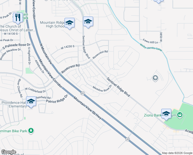 map of restaurants, bars, coffee shops, grocery stores, and more near 14442 Ashgrove Court in Herriman