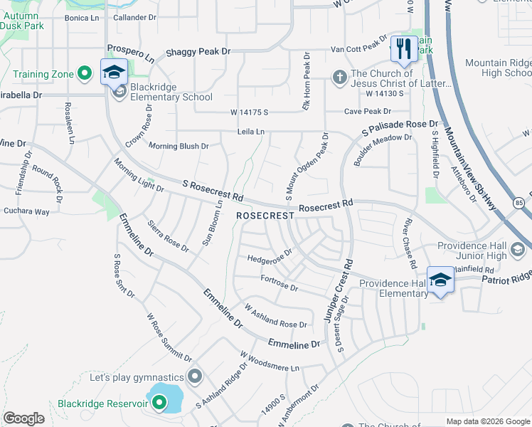 map of restaurants, bars, coffee shops, grocery stores, and more near 5194 Windom Road in Herriman