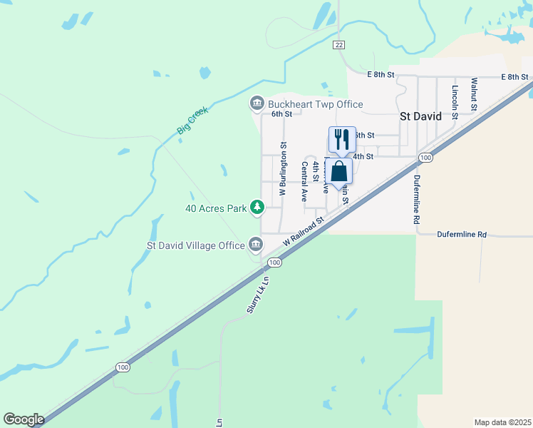 map of restaurants, bars, coffee shops, grocery stores, and more near 201-299 Western Avenue in St. David