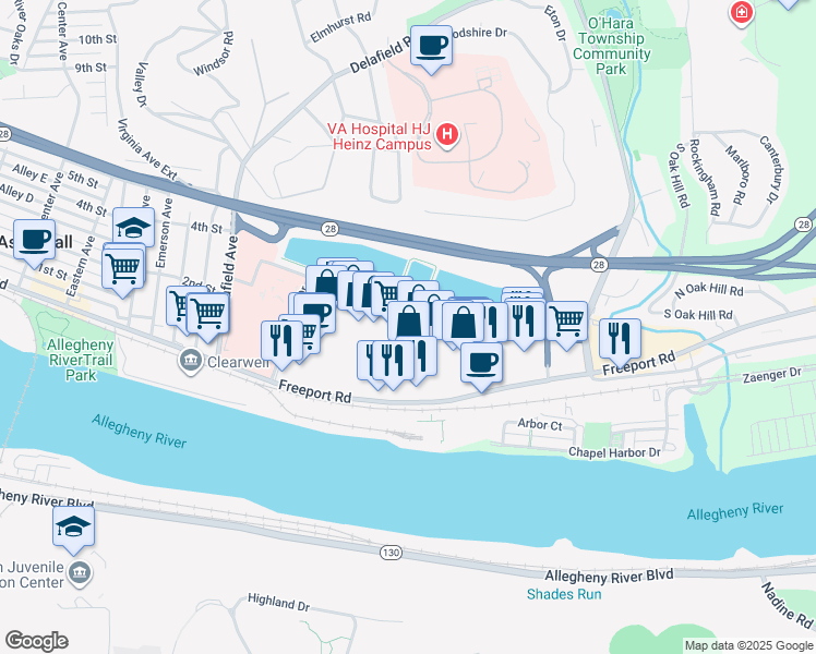 map of restaurants, bars, coffee shops, grocery stores, and more near in Pittsburgh