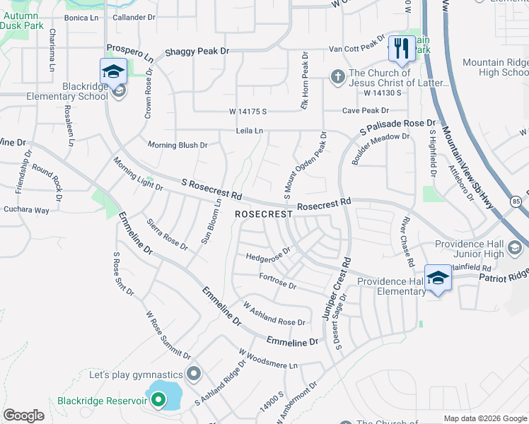 map of restaurants, bars, coffee shops, grocery stores, and more near 14381 Fair Hope Circle in Herriman