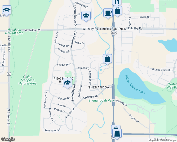 map of restaurants, bars, coffee shops, grocery stores, and more near 320 Strasburg Drive in Fort Collins
