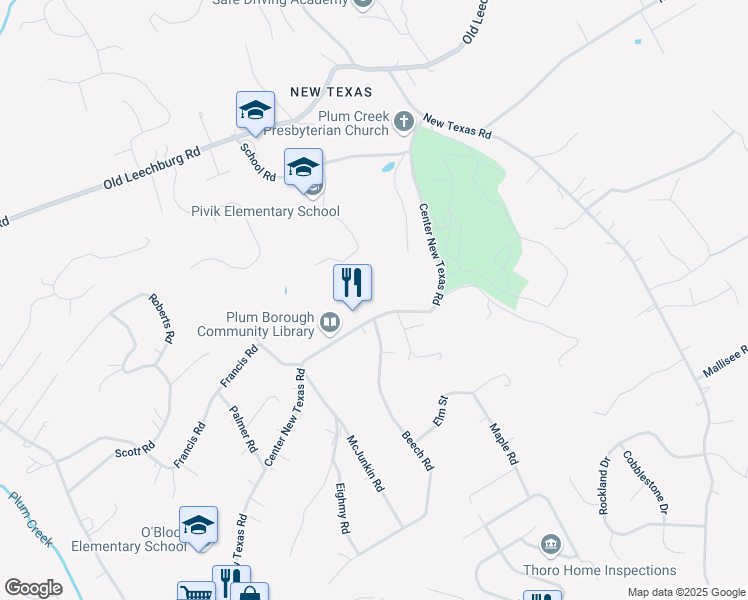 map of restaurants, bars, coffee shops, grocery stores, and more near 501 Center New Texas Road in Pittsburgh