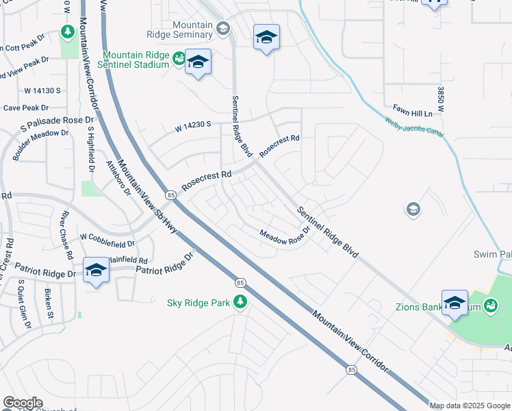 map of restaurants, bars, coffee shops, grocery stores, and more near Sunningdale Court in Riverton