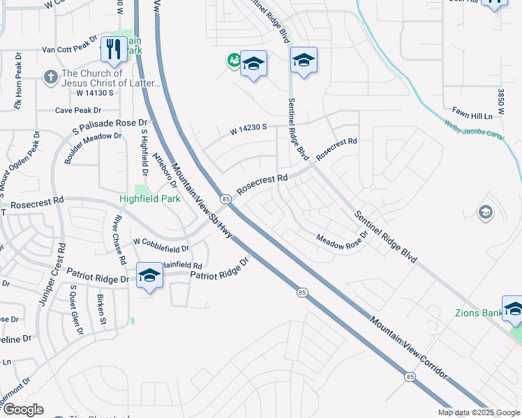 map of restaurants, bars, coffee shops, grocery stores, and more near 14438 Shadow Bend Lane in Herriman