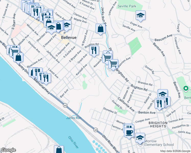 map of restaurants, bars, coffee shops, grocery stores, and more near 3 Burnside Avenue in Bellevue