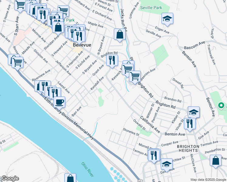 map of restaurants, bars, coffee shops, grocery stores, and more near 3 Burnside Avenue in Bellevue