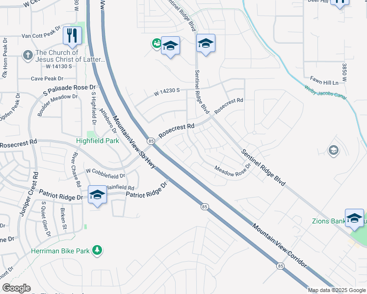 map of restaurants, bars, coffee shops, grocery stores, and more near 4438 West Autumn Shade Lane in Herriman