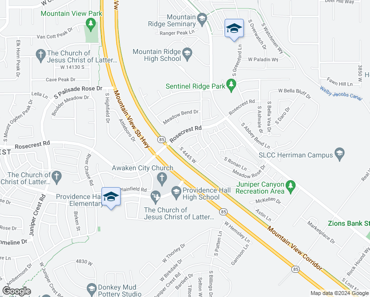 map of restaurants, bars, coffee shops, grocery stores, and more near 14449 Hill Shadow Way in Herriman