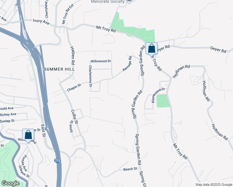 map of restaurants, bars, coffee shops, grocery stores, and more near 25 Quail Hill Road in Reserve Township