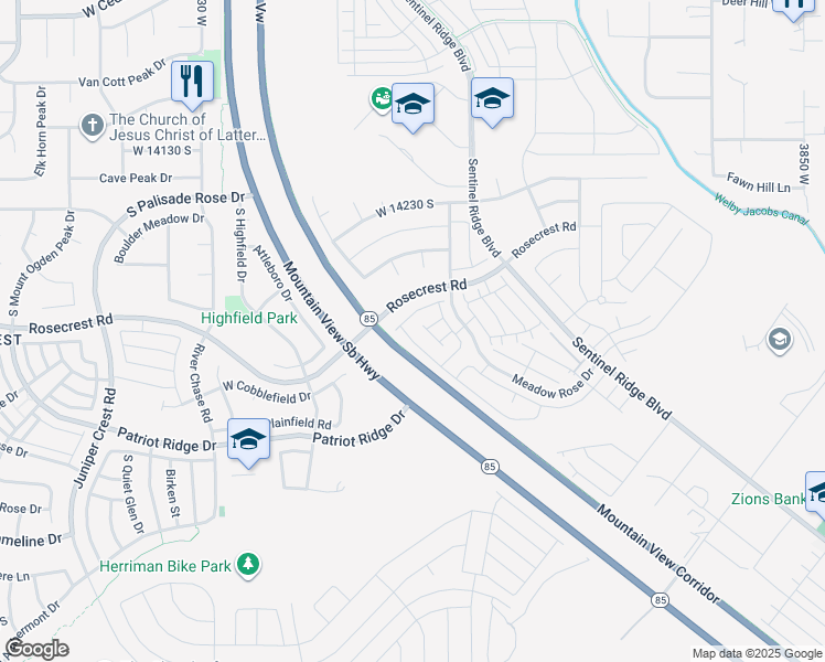 map of restaurants, bars, coffee shops, grocery stores, and more near 14437 South Quiet Shade Drive in Herriman