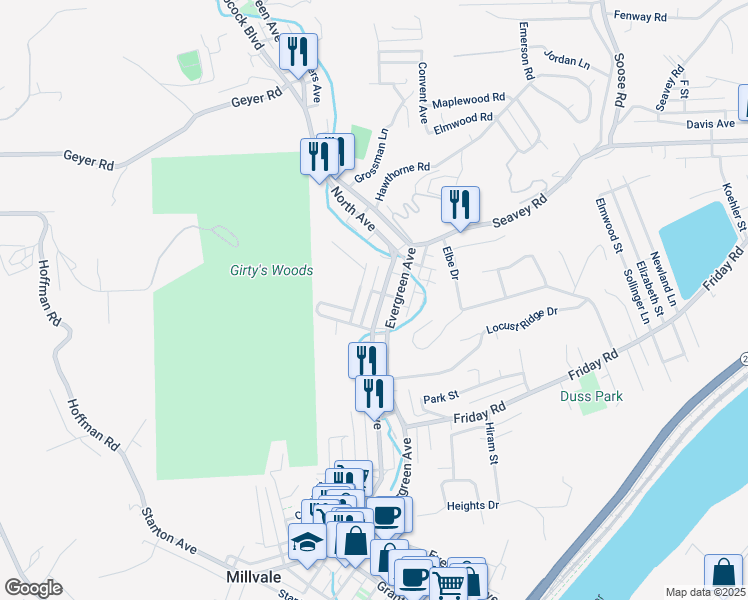 map of restaurants, bars, coffee shops, grocery stores, and more near 906 North Avenue in Millvale