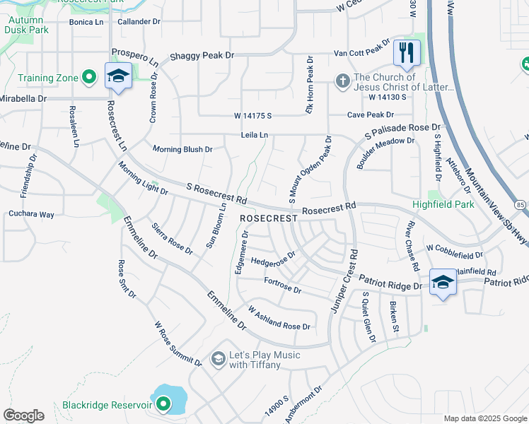 map of restaurants, bars, coffee shops, grocery stores, and more near 5206 Windom Road in Herriman