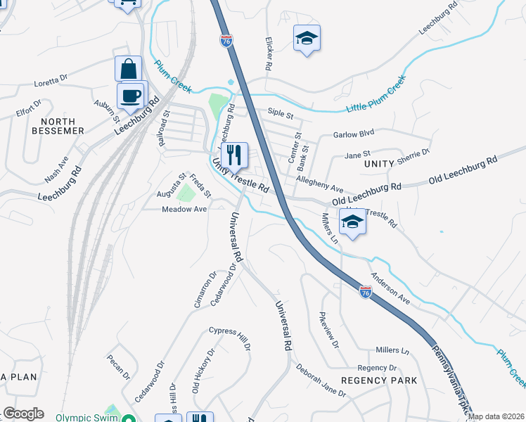 map of restaurants, bars, coffee shops, grocery stores, and more near 124 Elwood Avenue in Pittsburgh