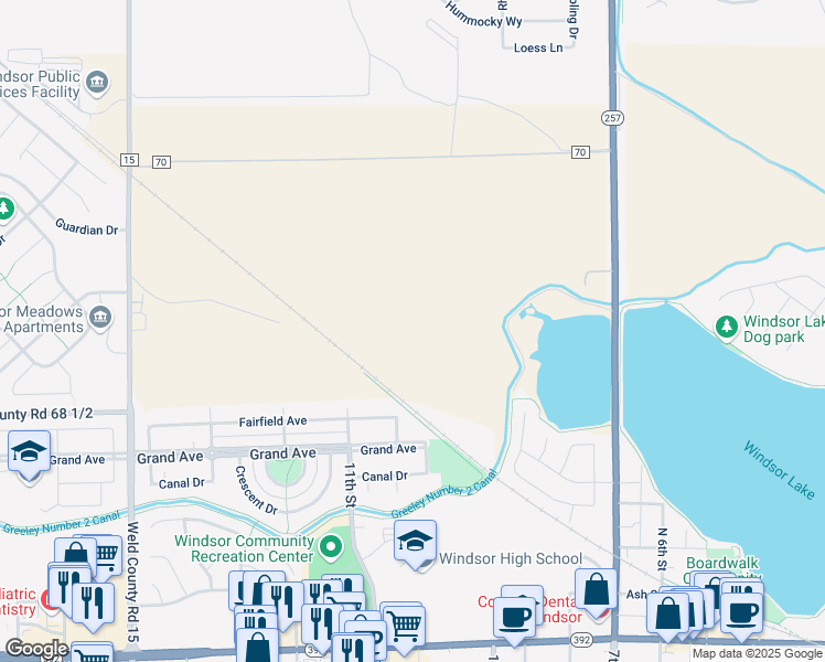 map of restaurants, bars, coffee shops, grocery stores, and more near in Windsor
