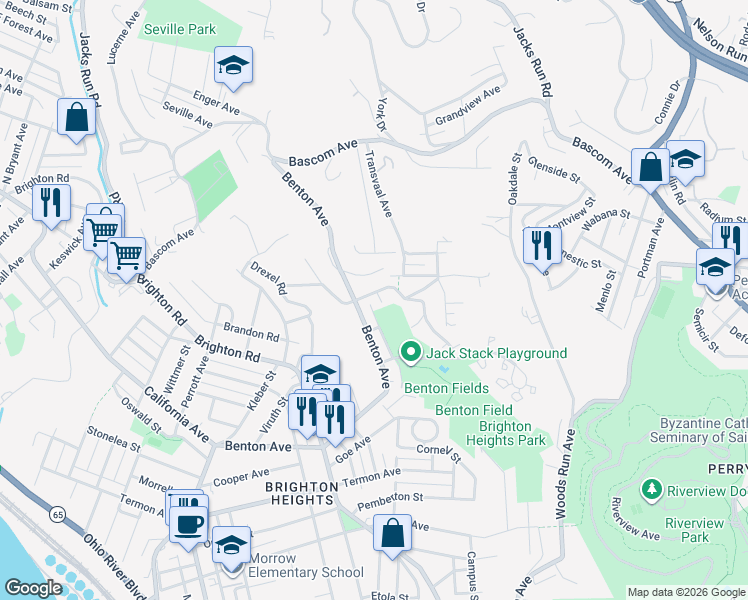 map of restaurants, bars, coffee shops, grocery stores, and more near 1172 Lapish Road in Pittsburgh