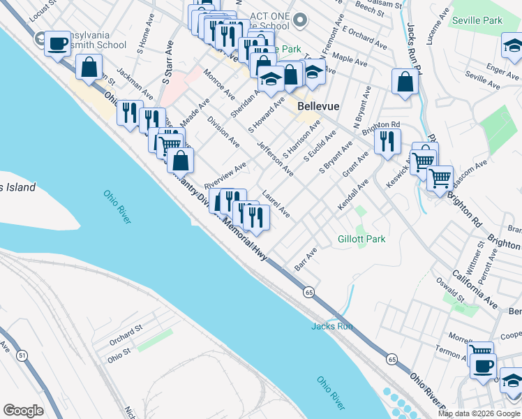 map of restaurants, bars, coffee shops, grocery stores, and more near 194 Shiloh Avenue in Pittsburgh