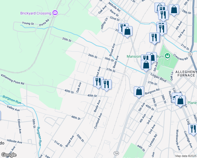 map of restaurants, bars, coffee shops, grocery stores, and more near 868 38th Street in Altoona