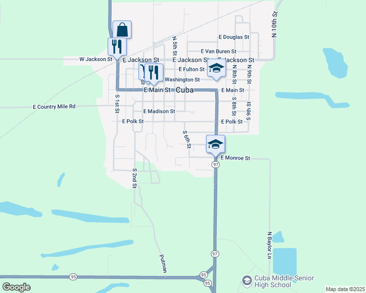 map of restaurants, bars, coffee shops, grocery stores, and more near 503-599 South 6th Street in Cuba