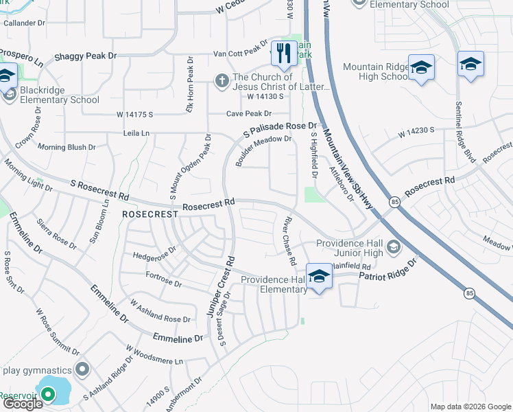 map of restaurants, bars, coffee shops, grocery stores, and more near 4822 Rosecrest Road in Herriman
