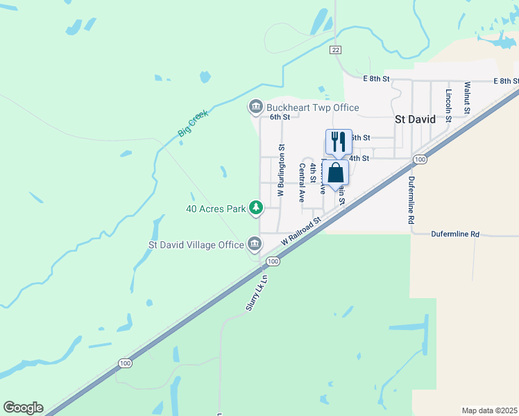map of restaurants, bars, coffee shops, grocery stores, and more near 201 North Western Avenue in Saint David