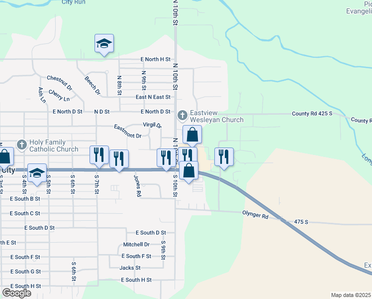 map of restaurants, bars, coffee shops, grocery stores, and more near 1015 East Main Street in Gas City