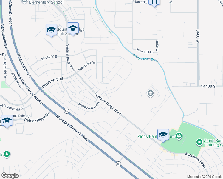 map of restaurants, bars, coffee shops, grocery stores, and more near Miner View Lane in Salt Lake County