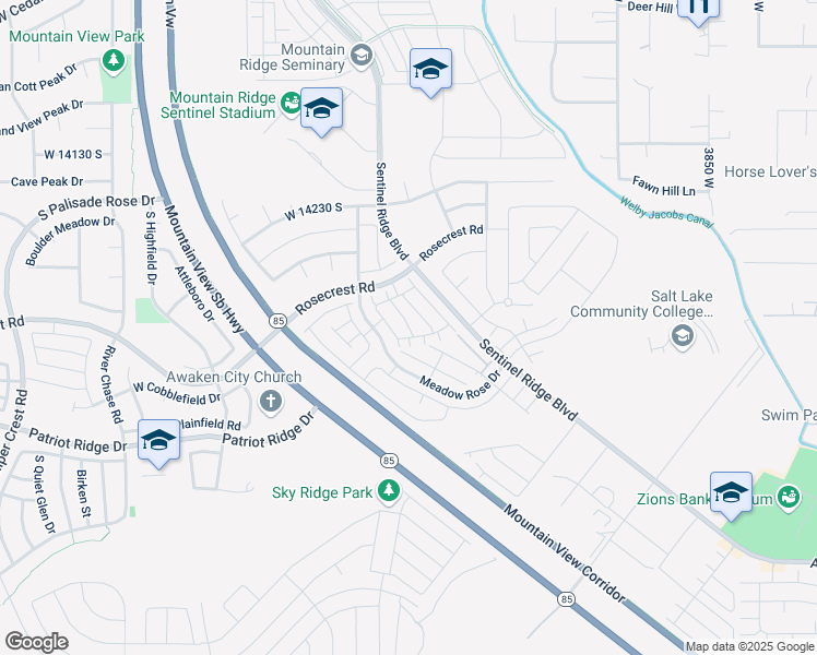 map of restaurants, bars, coffee shops, grocery stores, and more near 14422 Firgrove Way in Riverton