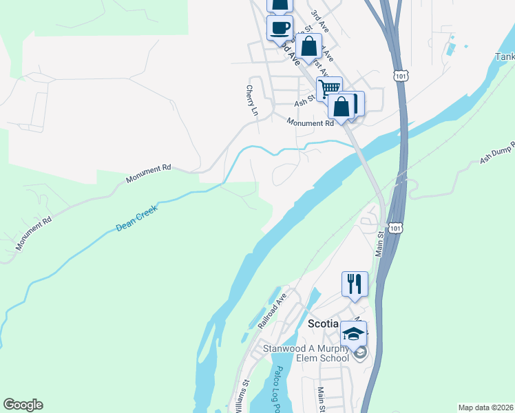 map of restaurants, bars, coffee shops, grocery stores, and more near 5 Redwood Avenue in Rio Dell