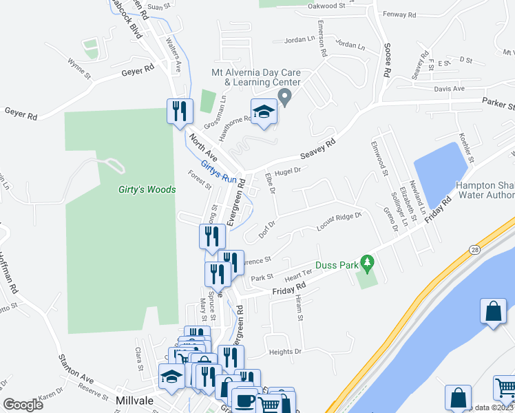 map of restaurants, bars, coffee shops, grocery stores, and more near 2 Cross Street in Pittsburgh