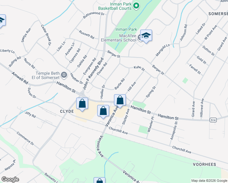 map of restaurants, bars, coffee shops, grocery stores, and more near 7 Bartle Road in Franklin Township