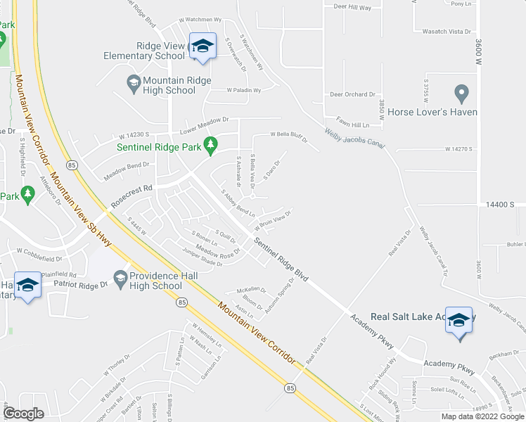map of restaurants, bars, coffee shops, grocery stores, and more near 14414 South Miners View Court in Herriman