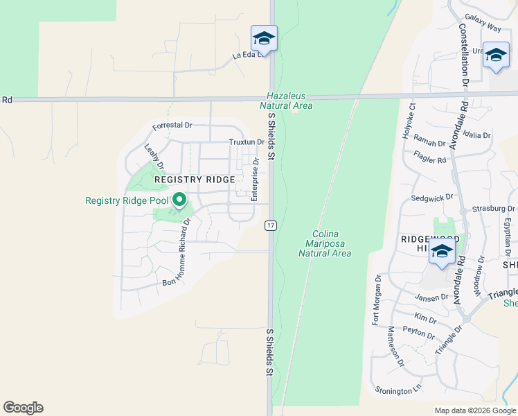 map of restaurants, bars, coffee shops, grocery stores, and more near 1127 Bon Homme Richard Drive in Fort Collins