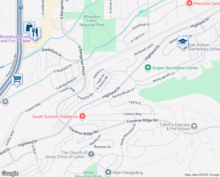 map of restaurants, bars, coffee shops, grocery stores, and more near 470 Caroline Day Cove in Draper