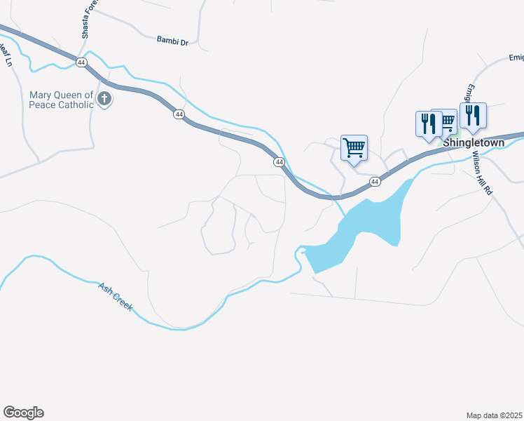 map of restaurants, bars, coffee shops, grocery stores, and more near Mobile Park Dr in Shingletown