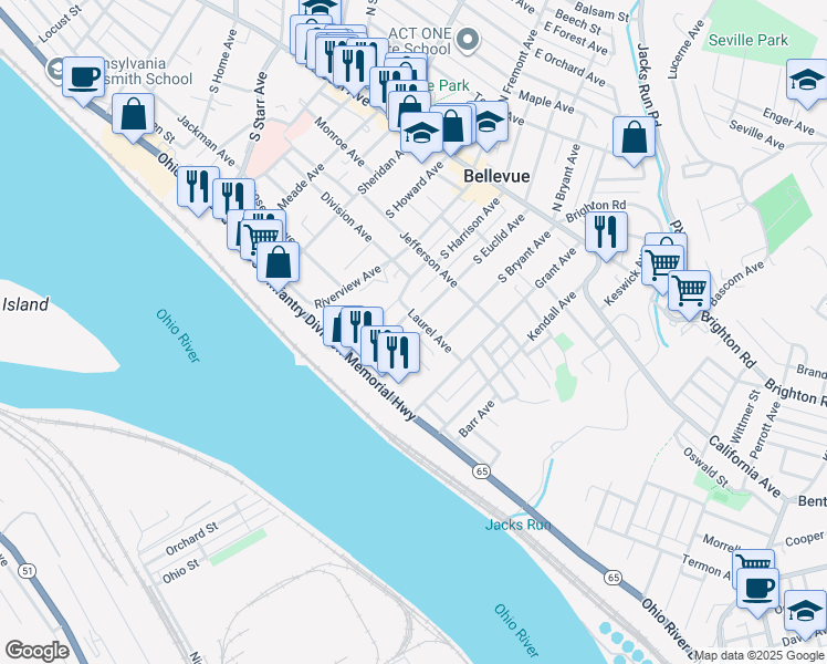 map of restaurants, bars, coffee shops, grocery stores, and more near 194 Shiloh Avenue in Pittsburgh